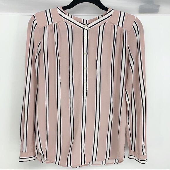 LOFT Tops - Loft Vertical Stripe Popover Long Sleeve Blouse